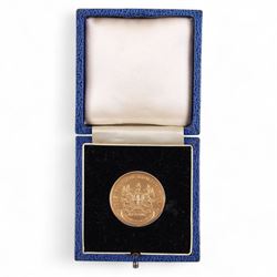 Football Combination League Championship Winners silver-gilt medal for the 1958-59 season, hallmarked Vaughton & Sons, Birmingham 1958, in tooled leather case