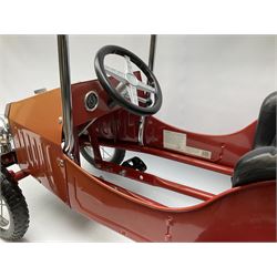 Red child's tin-plate pedal car with chrome detail, by Posh Paddles, Scarborough, H56cm, L80cm