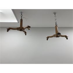 'Acornman' pair three branch oak ceiling lights, by Alan Grainger of Brandsby, York