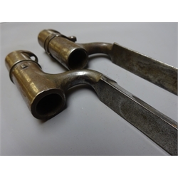  Socket Bayonet, stamped l 19 HC, 43cm tapering blade stamped 1206 E 74, another 42cm tapering blade engraved with Arabic type symbols, (2)  