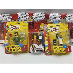 The Simpsons - set of six Character Options carded 'WooHoo 25 Years' talking figures; and three others by Playmates and NECA; together with fourteen  Mattell carded Disney Planes models; some duplications; all in unopened blister packs (23)