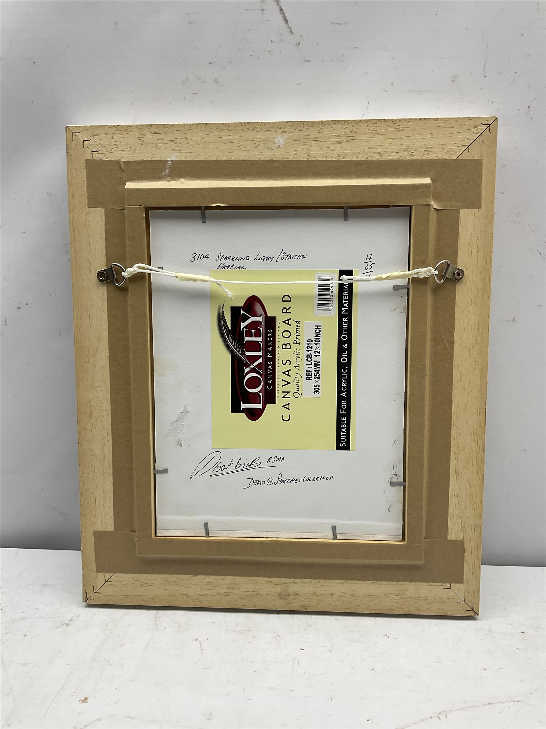 Robert Brindley (British 1949-): 'Sparkling Lights at Staithes Harbour', oil on board signed, titled verso 26cm x 20cm