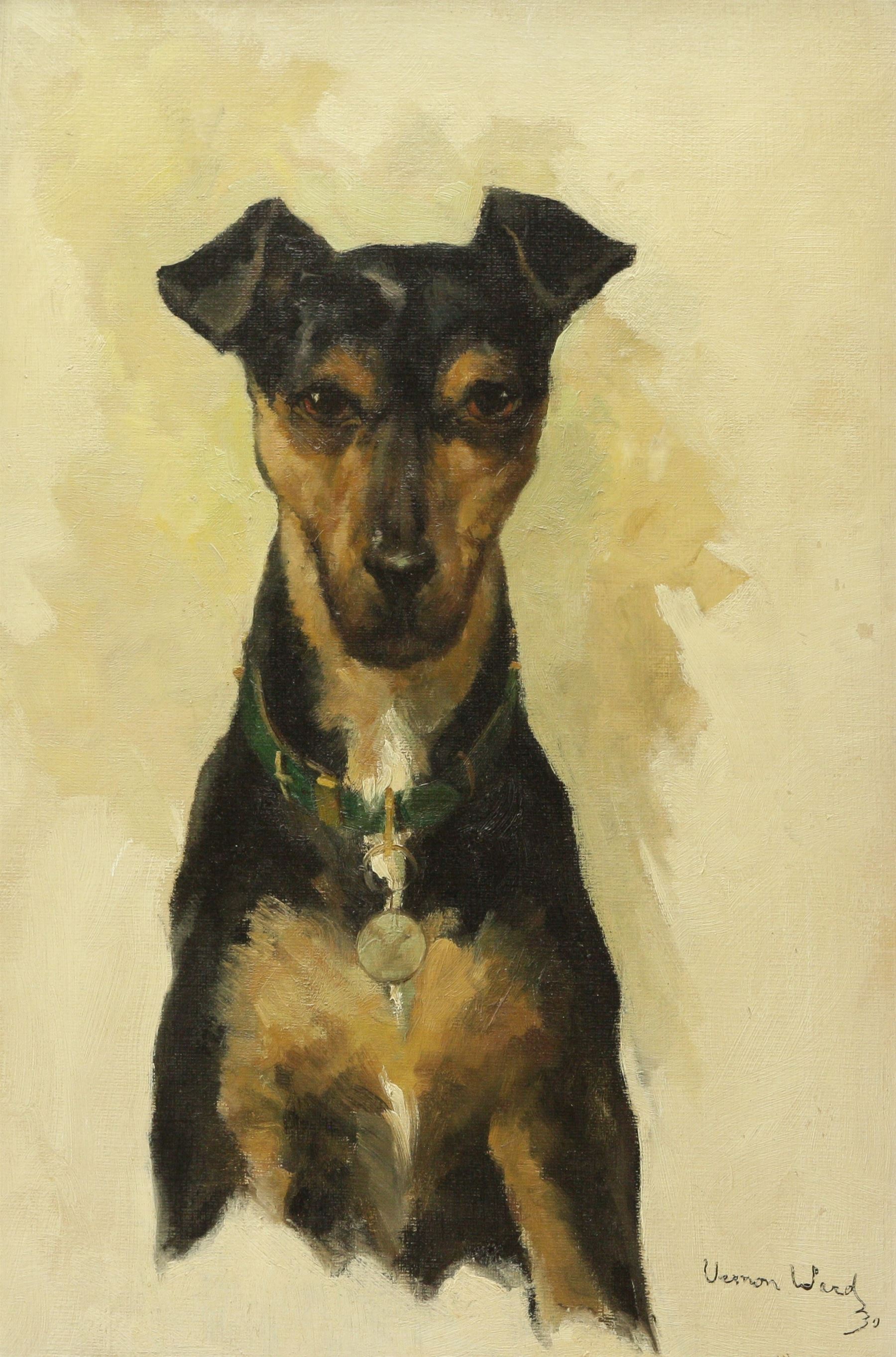 Vernon Ward (British 1905-1985): Portrait of a Manchester Terrier, oil on board signed and dated '30, 45cm x 29cm 