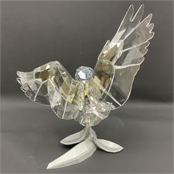 Swarovski Crystal Soulmates, Snowy Owl, upon stylised metal base, H30cm 