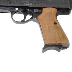 FB Record Jumbo .177 air pistol with shaped wooden grips and adjustable sights, L18cm