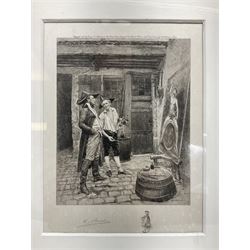 Three L Ruet etchings, together with two volumes of The Life and Times of Queen Victoria by Wilson 