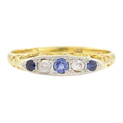 Early 20th century 18ct gold sapphire and diamond five stone ring, set with three round cu...