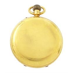 Victorian 18ct gold open face keyless lever pocket watch, No. 24562,  white enamel dial with Roman numeral hour markers and subsidiary seconds dial, case hallmarked Chester 1899
