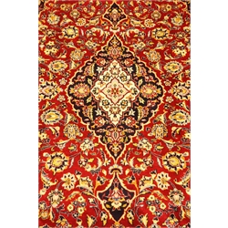  Kashan red fine ground rug, floral repeating border, 218cm x 135cm  
