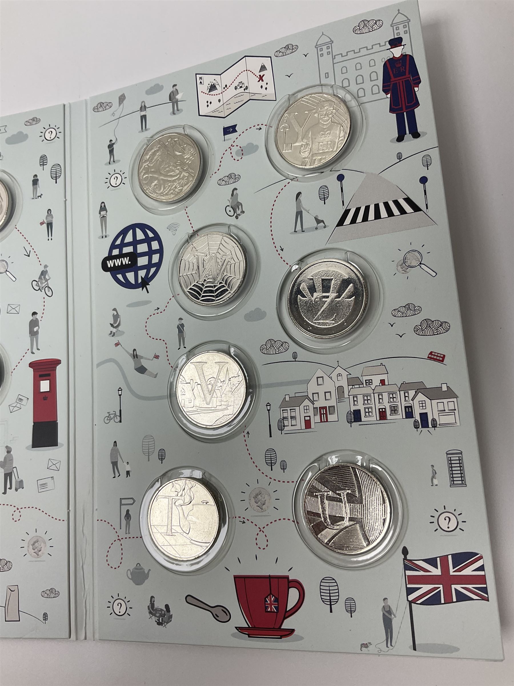 The Royal Mint 'The Great British Coin Hunt Quintessentially British A to Z' 2018 ten pence coin set, in card folder