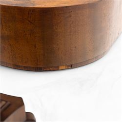 Regency mahogany fold-over table, hinged top with rounded corners opening to reveal a plain polished surface, supported on moulded pedestal base with reeded downswept legs, terminating in brass cups and castors (Extends to 90cm)