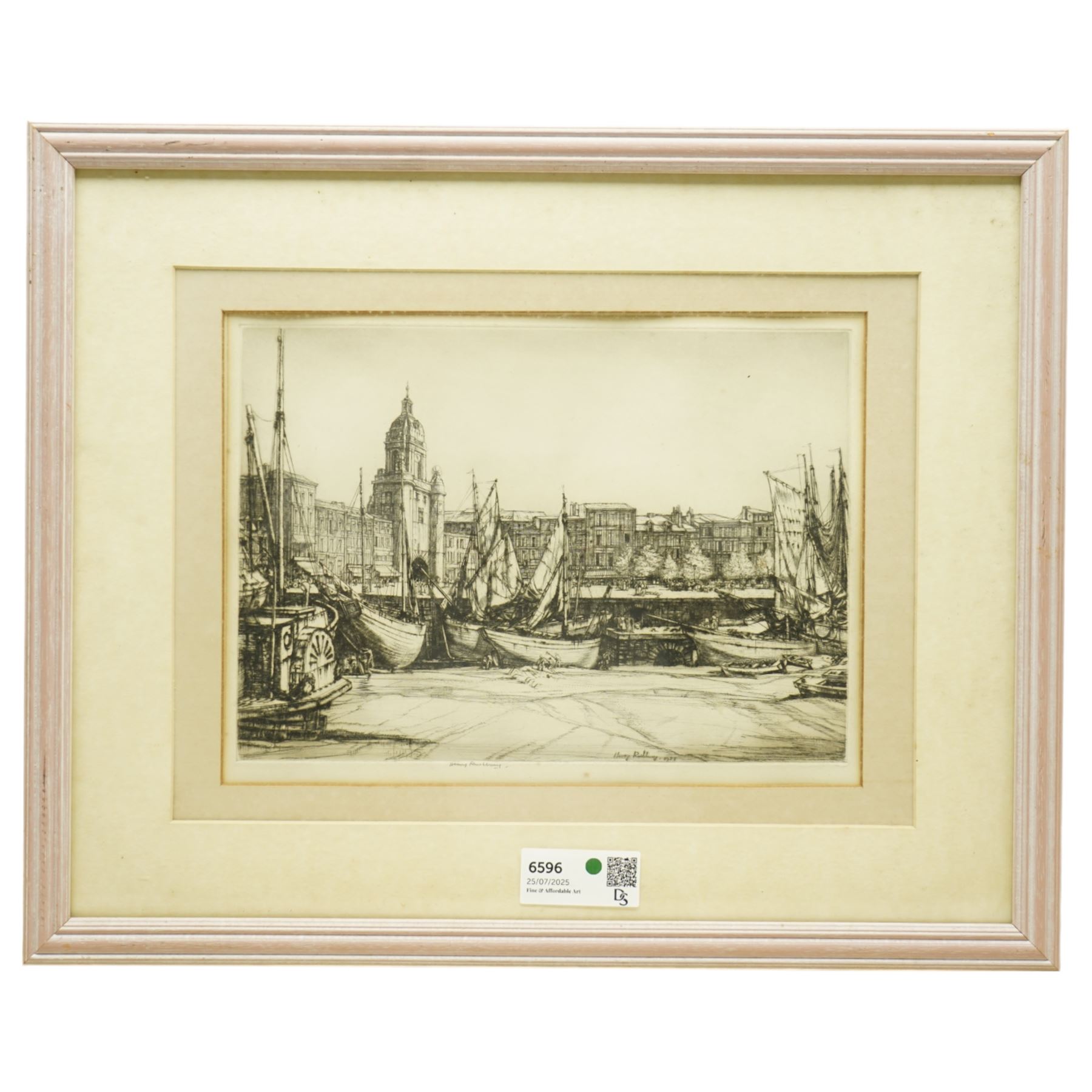 Henry Rushbury (British 1889-1968): 'Paris' and 'Low Tide - La Rochelle', two etchings signed in pencil max 25cm x 34cm (2)