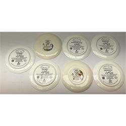 Seven limited edition Wedgwood Clarice Cliff plates, comprising Orange Roof Cottage, Caravan, Windmill, Windbells, Summerhouse, Honolulu and Bridgewater D20.5cm. 
