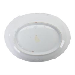 19th century porcelain dessert plate, of unusual shaped oval form, attributed to William Billingsley and painted with floral spray and sprigs, against a moulded scroll and beaded surround and edge, heightened with gilt, W25cm