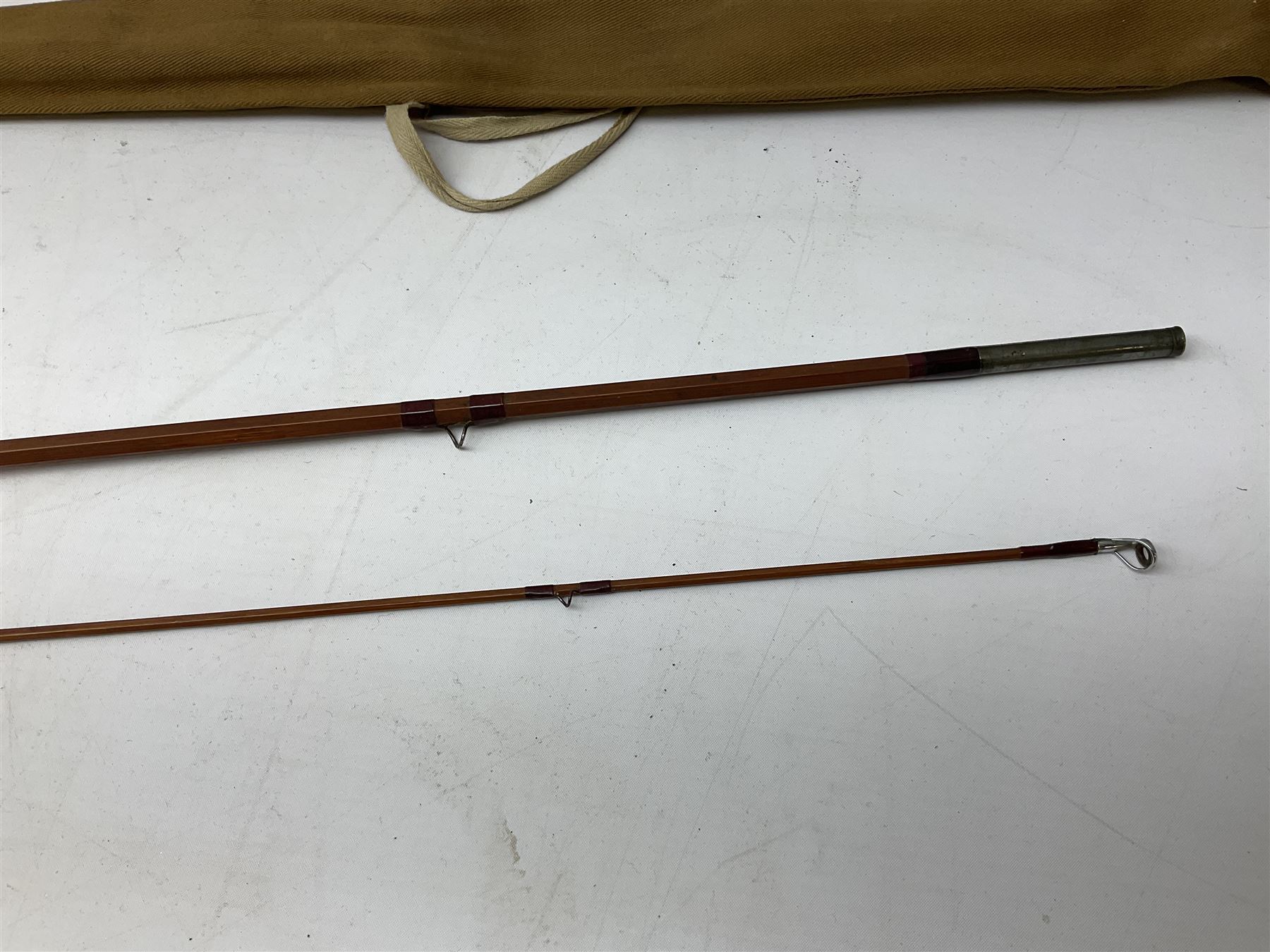 'The Scottie' 9ft 6inch split cane two piece fly fishing rod, housed in a Farlow's London rod bag