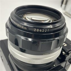 Nikon F2S photomic camera body, serial no. 7520966, with 'Nikon NIKKOR-H Auto 1:1.8 f=85mm' lens, serial no. 284221