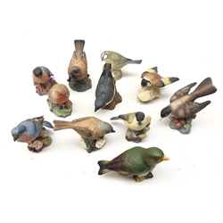  Eleven Royal Worcester, Beswick and Aynsley matt glazed birds including a Blue Tit, Greenfinch, Blue Bird, Hedge Sparrow etc (11)  