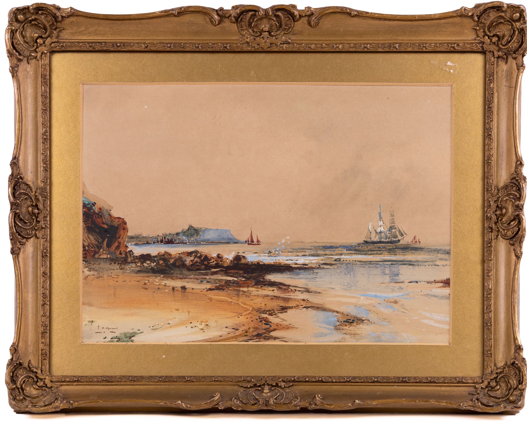 Frank Henry Mason (Staithes Group 1875-1965): Scarborough from Cornelian Bay & Sailing Vessels off the Scarborough Coast, pair watercolours signed 23cm x 34cm (2)