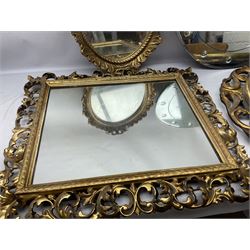 Three Rocco style gilt mirrors, together with another mirror, largest example H64cm 