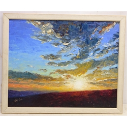  'Sunset over Fairhead', oil on canvas board signed by Chris Geall (British 1965-) titled and dated 2001 verso 40cm x 50cm  