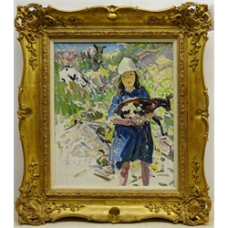 Dorothea Sharp (Newlyn School 1874-1955): Young Girl with a Lamb on a Hillside, oil on canvas unsigned 44cm x 37cm
Provenance: private collection; with Trinity House Paintings, Broadway

