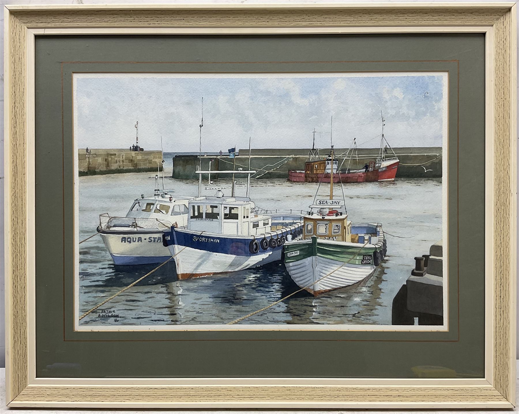 Arthur A Wilson (British 20th Century): 'Angling Boats - Bridlington Harbour