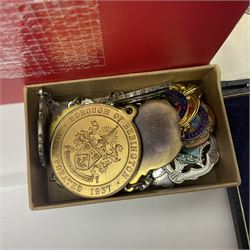 Medals, medallions and fobs including Queen Elizabeth II 'Golden Jubilee Medal 1952-2002', The Birmingham Mint 'Long Service and Good Conduct' medal, various modern medals etc. 