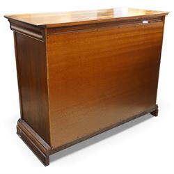 Willis & Gambier - French cherry chest, frieze baized lined drawer over three long drawers with turned wooden handles upon a moulded plinth base