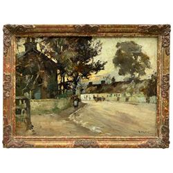 Joseph Milne (Scottish 1857-1911): Figure and Cart on Street, oil on canvas signed 24cm x 34cm