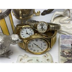 Silver etui, with applied horse decoration, hallmarked together with a Staffordshire style stag figure, costume jewellery, three wristwatches and other collectables 