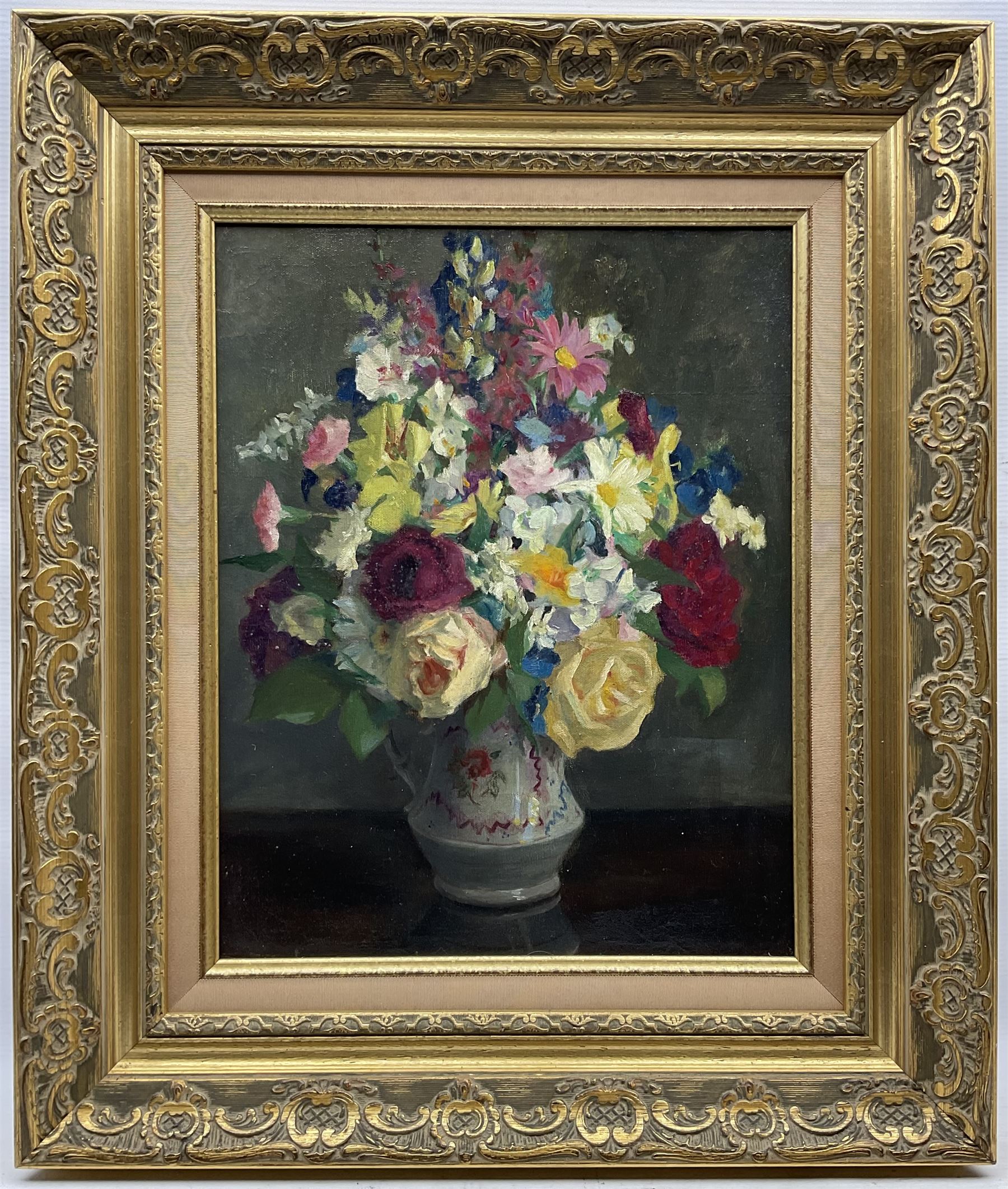 Ruth Latter (British 1869-1949): 'Flowers in a Vase', oil on canvas signed, titled on label verso 42cm x 33cm
