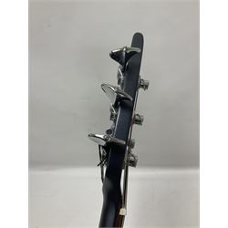 Music Man Bongo 4 string bass guitar, in sapphire black finish, serial no F42547, in black Music Man hard case, guitar L113cm