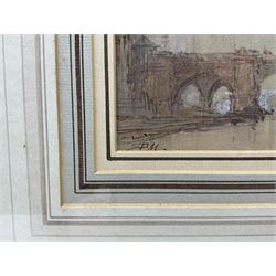 Paul Marny (French/British 1829-1914): 'Chatèlet Gaie and Pump St Michel - Old Paris', pair watercolours signed with initials, titled on the mounts 11.5cm x 19cm (2) 
Provenance: with Richard Hagen, Broadway, Worcestershire, label verso