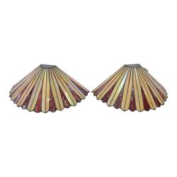 Pair of Tiffany style wall sconce uplighters, in cream and mottled red, with boxes, H18cm