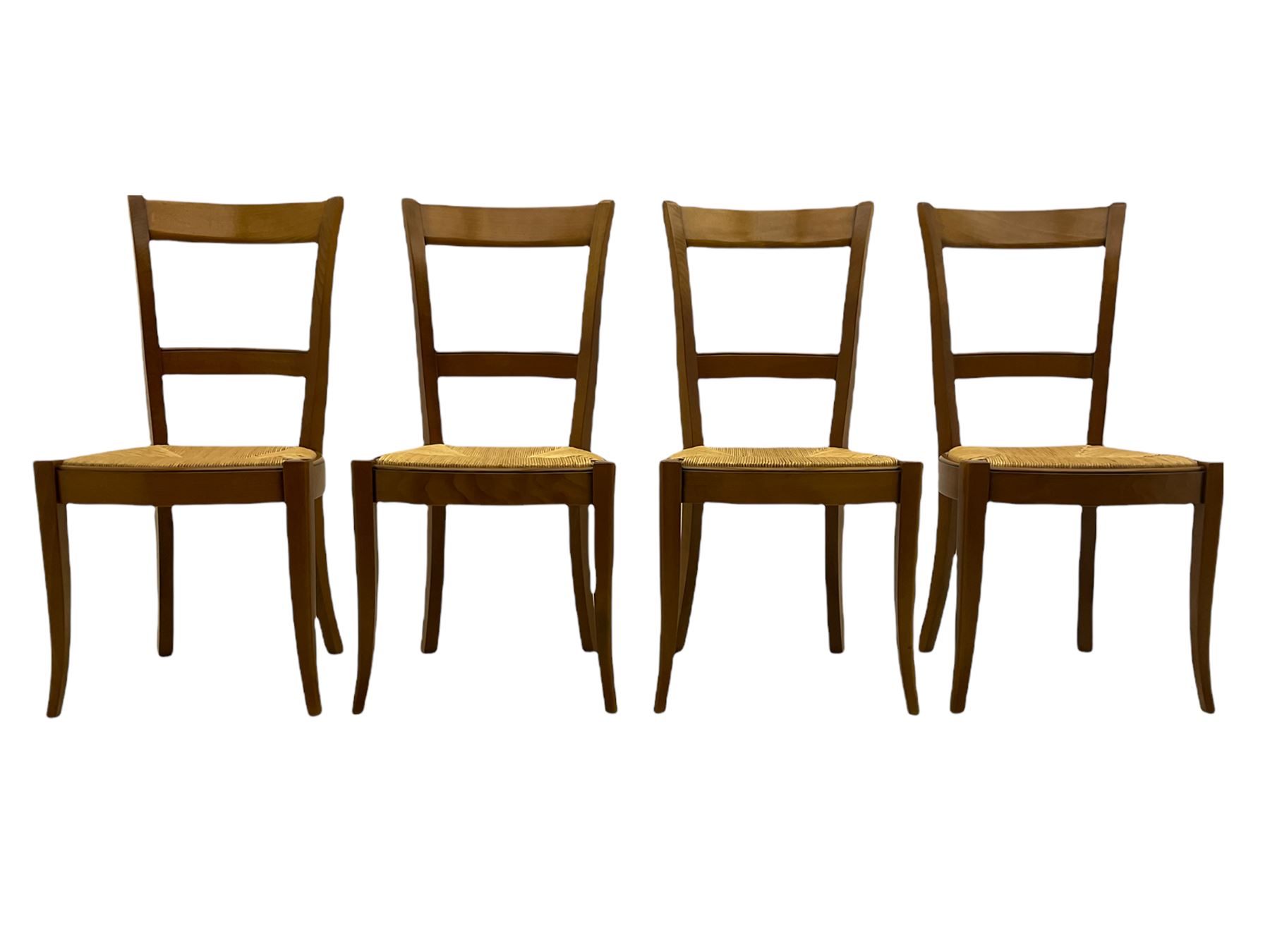 Grange Furniture cherry wood dining table, and eight chairs with rush seats