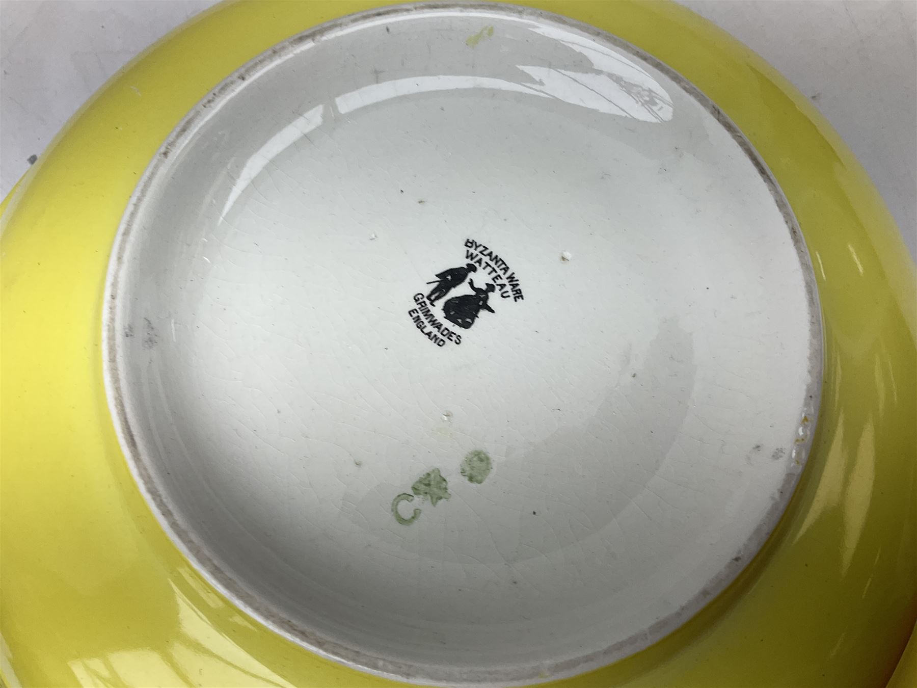 Grimwades Byzanta ware bowl in the Watteau pattern, D41.5cm, together with Sylvac vase, Bell's Whisky decanter, Denby stoneware teapot etc