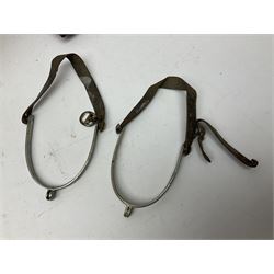 British Army General Staff officer's peaked cap by Herbert Johnson London in Moss Bros. delivery box; two officer's Sam Browne leather belts; leather pistol holster and sword hanger; pair of leather gloves and pair of spurs