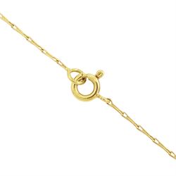 15ct gold and platinum diamond and emerald heart pendant, the principal milgrain set,  heart cut diamond of approx 1.00 carat, with calibre cut emerald and round cut diamond surround, on an 18ct gold fancy link chain necklace, hallmarked