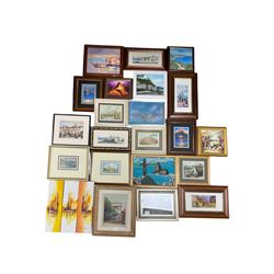 Collection of small paintings, many either French or South American, and a small oil of Whitby