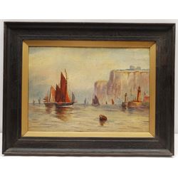 English Primitive School (19th century): Shipping Off Whitby, oil on canvas board unsigned 24cm x 34cm