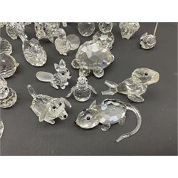 Collection of Swarovski Crystal animals, to include hedgehogs, snails, birds, mice and snakes, etc