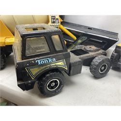 Tonka - five large scale steel pressed vehicles comprising Cement Mixer, Car Transporter, Mobile Crane and two Dumper Trucks (5)
