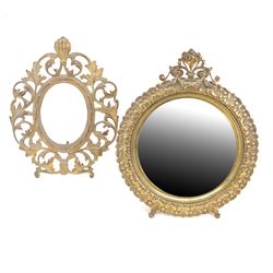 Brass pedestal dressing table mirror, together with a rococo style frame, mirror H30cm 
