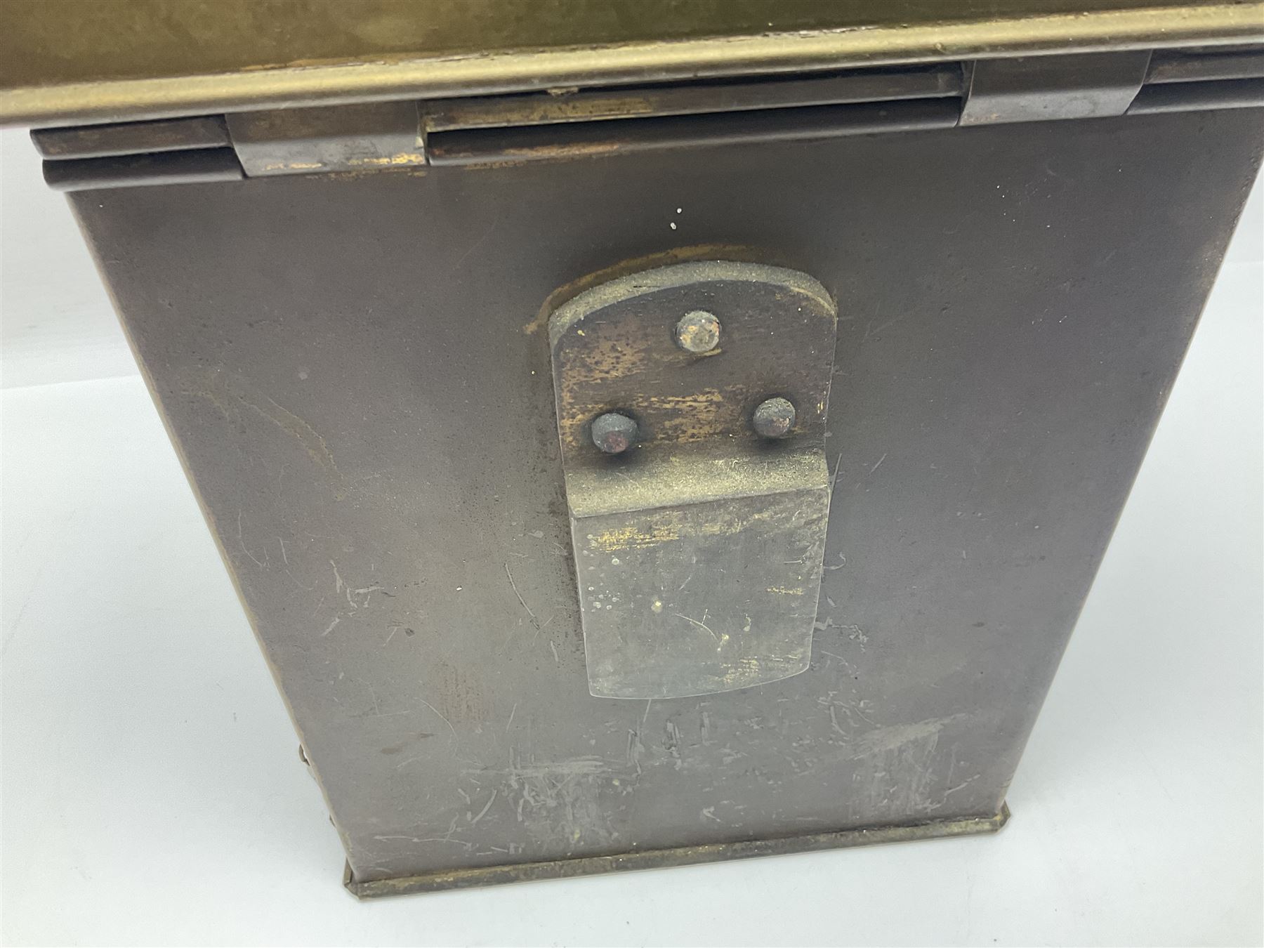 Large brass maritime lamp by Griffiths & Sons Birmingham with swing handle, threaded mounting bracket and associated oil burner, H41cm excluding handle
