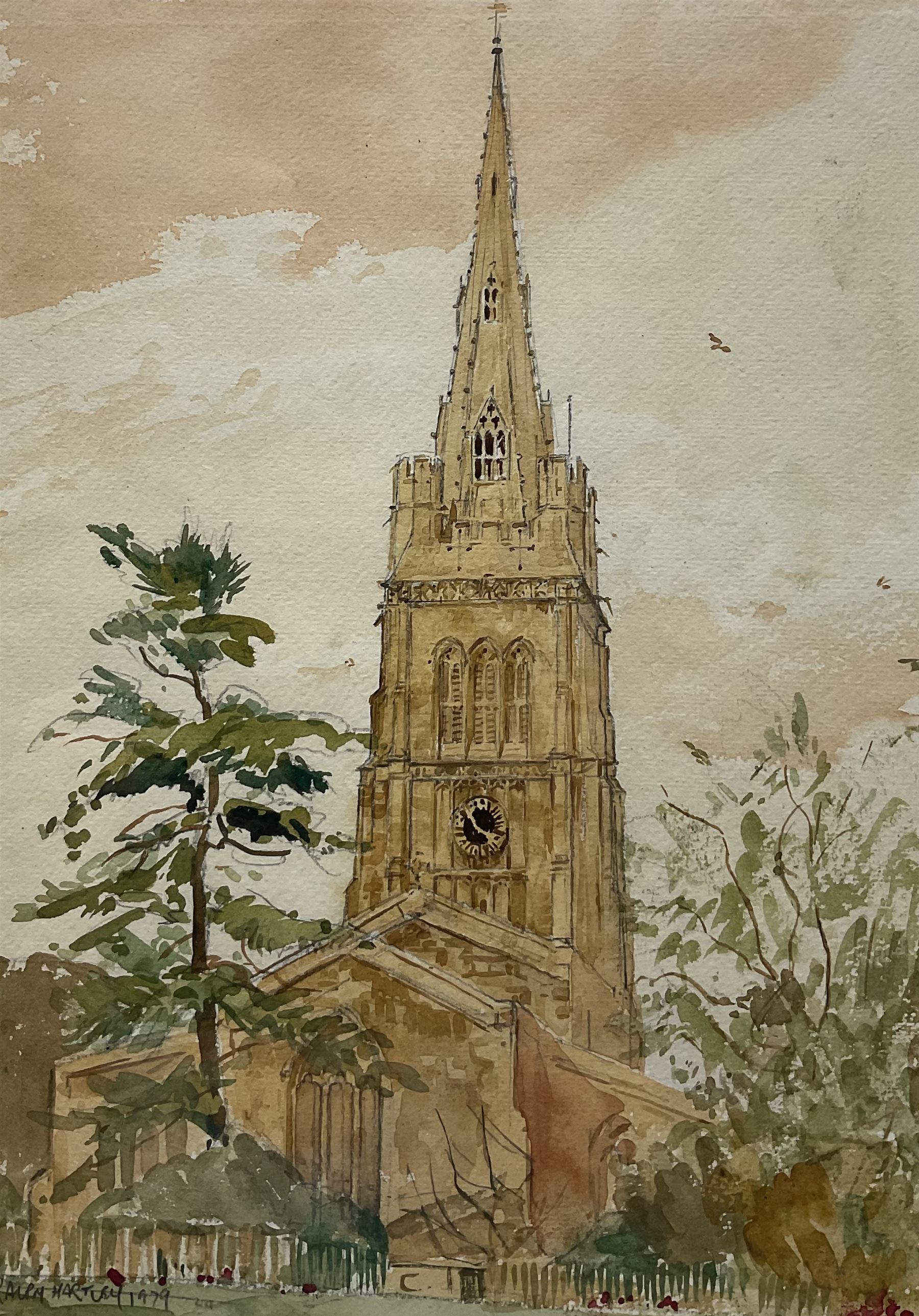 Ralph Hartley (British 1926-1988): St Peter & St Paul Church - Kettering Northamptonshire, watercolour signed and dated 1979, 36cm x 26cm