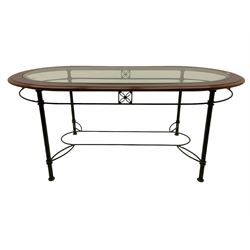 Ernest Menard - cherry wood and wrought metal dining table with glass top, and set six matching dining chairs
