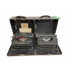 Two vintage Underwood portable typewriters to include the Universal model, both in carry cases (2)