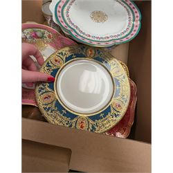 19th century and later ceramics, including cabinet plates, together with Continental vases, Copeland cups and other ceramics, in three boxes