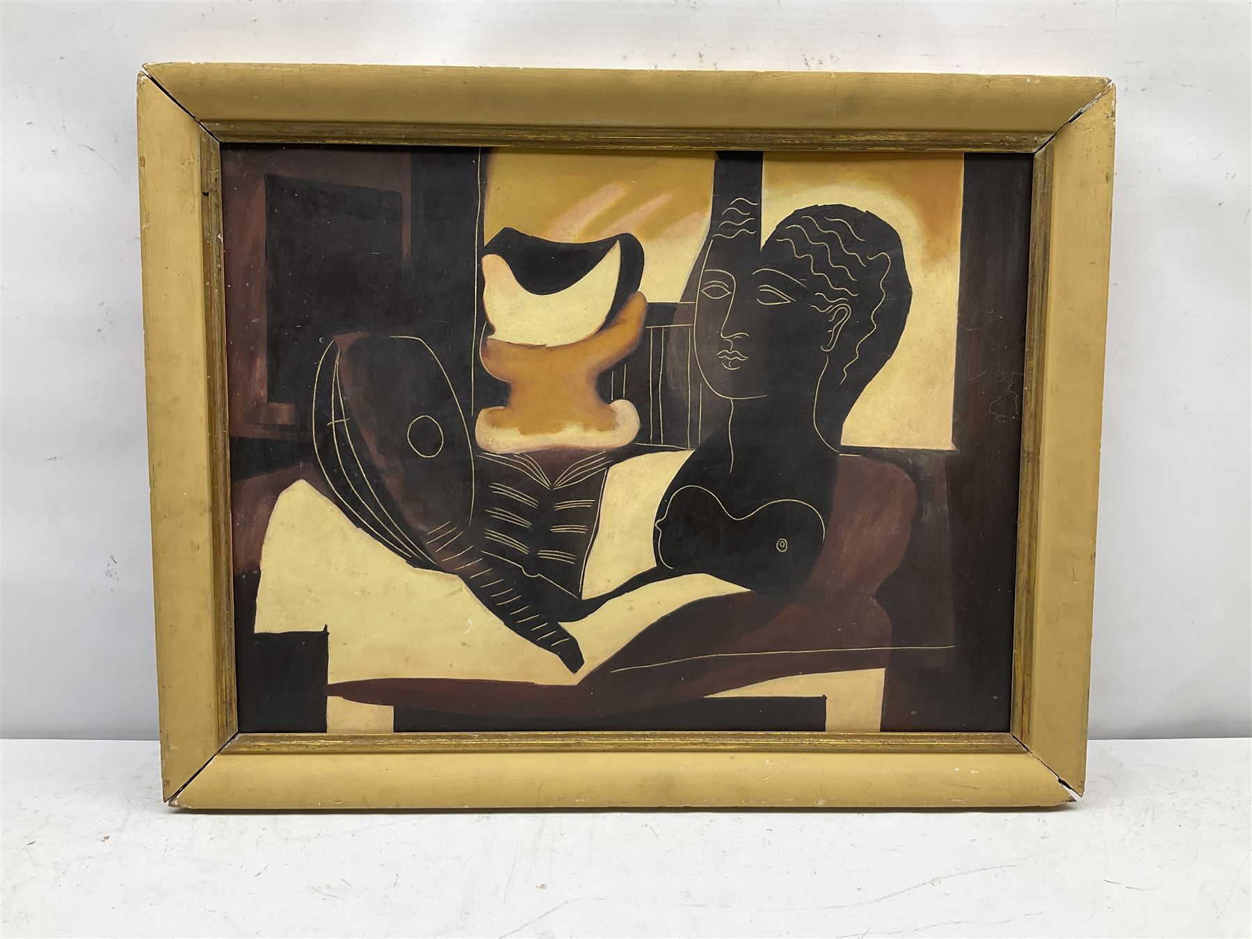 After Charles Edouard Jeanneret Le Corbusier (French 1887-1965): Composition with Bust and Mandolin, 1950's oil on board unsigned 42cm x 57cm
