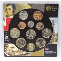  United Kingdom 2009 brilliant uncirculated coin collection, including Kew Gardens fifty pence  
